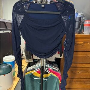 SHEIN Navy Long Sleeve Mesh Top